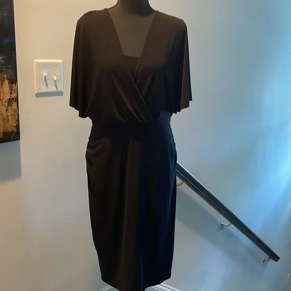 Evan Picone Dress Women Black Tie Size 10 Black Ruched Detail Body Flattering - Picture 9 of 13